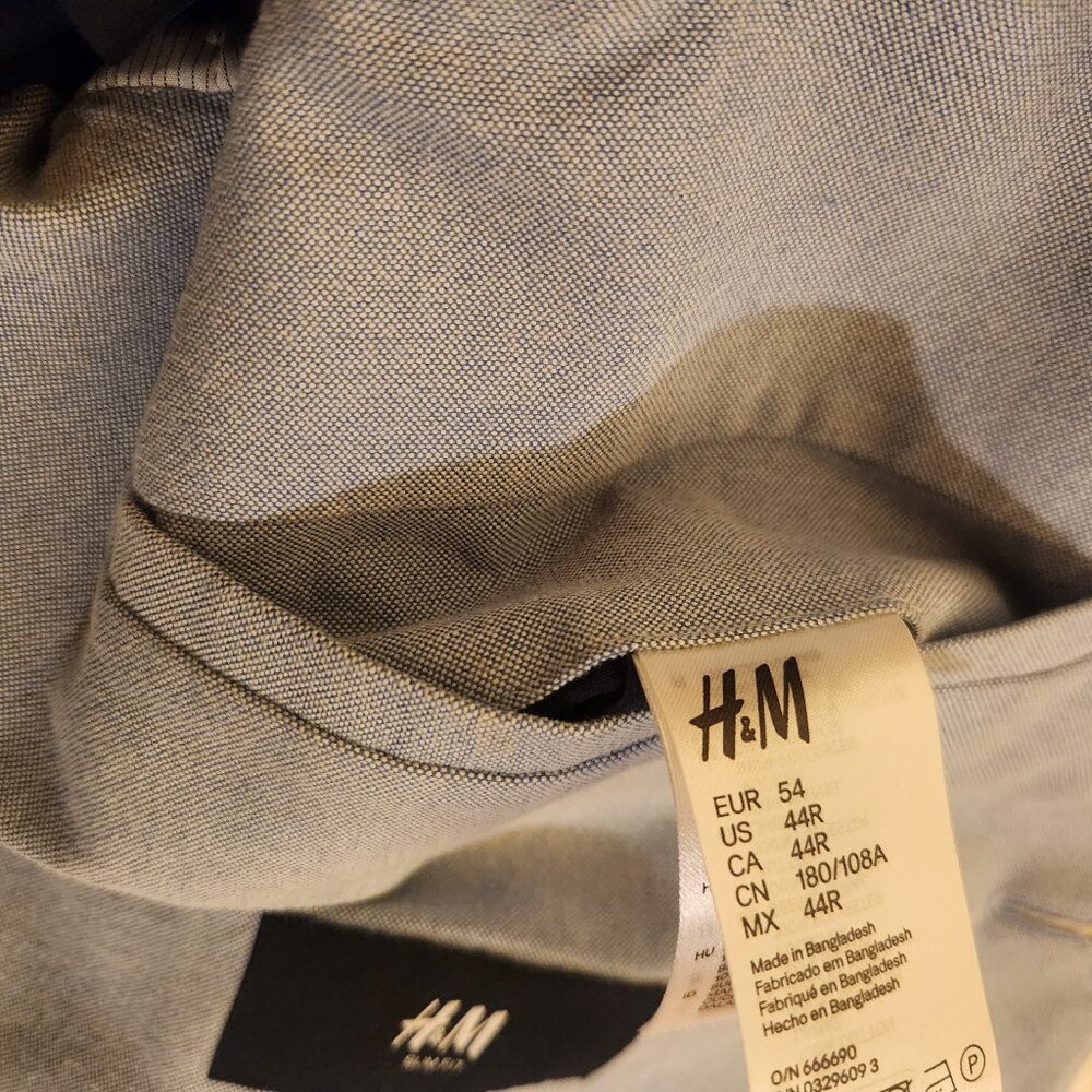 Light Blue Men's H&M 100% Cotton Blazer with Elbow Patches Size 44R Excellent - Picture 5 of 16